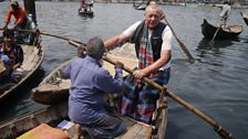 Mr Loteef, 70, is a ferryman on the Buriganga River, Dhaka. He is training Colin from Canvey Island the art of rowing his boat.