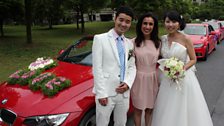 Anita Rani with Zheng Feng and his wife Zhang Jiaying on their wedding day in Hangzhou, for which they hired a fleet of cars.