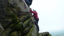 The Roaches - Anna scaling the last part of the climb