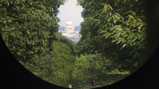 The view through the telescope on King Henry's Mount, Richmond Park