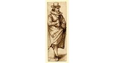 Study of a gentleman wearing a cloak, broad-brimmed hat & ruff, with a dagger & sword