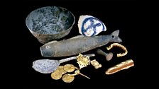 Selection of treasure from the Moroccan Sa'dian dynasty (16th-17th century AD) found in Salcombe Bay, Devon