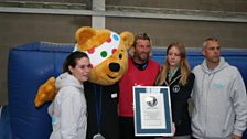 Robbie celebrates breaking the World Record of "most players in a five-a-side exhibition football match in a 24-hour period".