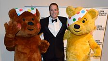 Rugby player Martin Bayfield with Blush and Pudsey