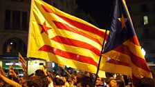 Catalan flags at night in Barcelona