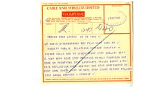 Telegram from the tv Film Operations Manager to Attenborough in Fiji