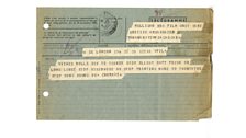 Telegram from the 鶹Լ Film Operations Manager to cameraman Geoffrey Mulligan