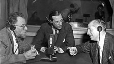 'Transatlantic Quiz' presented by Alistair Cooke, with (l-r) Christopher Morely and Howard Dietz, 1944