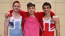 Gymnasts Daniel Purvis (L) and Max Whitlock (R) with our street dancer (centre)