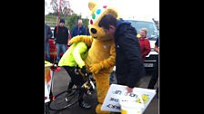 Pudsey has a go on a bike!