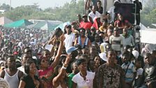 The crowd cheer for Vybz Kartel