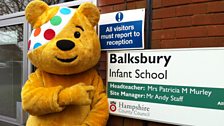 Pudsey at one of four schools visited