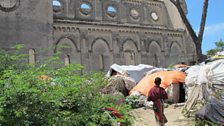 A refugee camp in the ruins of the old Italian Cathdral in central Mogadishu