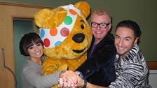 Chris Evans and Pudsey with Strictly stars Vincent and Flavia