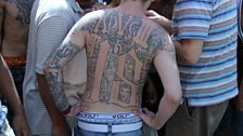 An 18th Street gang member at Cojutepeque prison in El Salvador.