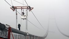 The construction of the 4th Nanjing Bridge, China. One of the longest suspension bridges in the world.