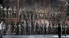 English National Opera Chorus with Roland Wood as Pilgrim (left) and George von Bergan as Herald (top right)