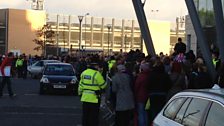 Crowds waiting outside Peterborough City Hospital.