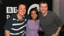 Lucky boys Chappers and Dave looking very pleased covering for Vernon with Celebrity guest Shelley Conn