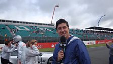 Vernon got to go on the start/finish line at Silverstone