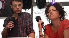 Jaymo and Annie Mac look perplexed by Vernon's higher or lower BPM game