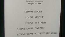 Set times...including when it gets dark!