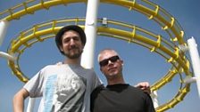 Mike and Frank Turner on the beach where he performed an exclusive track just for Radio 1