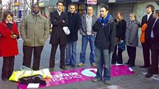 Aled with his big pink banner