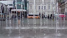 An arty shot of the bus - Aled's in Williamson Square in the centre of Liverpool to give away the last few tickets to...