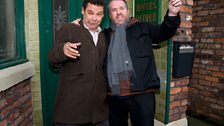 On his way out, Chris bumped into Lloyd the cabbie (Craig Charles) - don't worry, he's off duty