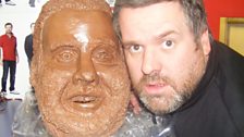 Chris is slightly perturbed by the likeness of his chocolate double