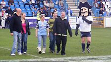 Dom, Rachel, Carrie, Aled and Chris walk out onto the hallowed turf to meet their fans