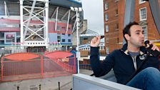 Aled points out the Millennium Stadium