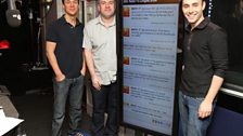 Dave, Chris and Aled model the enormous screen in the studio where your messages of support are displayed.