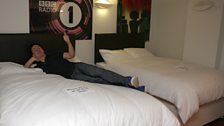 Dave gives us a sneaky peek into their temporary bedroom.