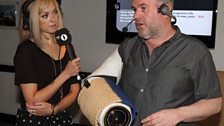 Chris explains to Fearne how the sleeve will protect him when he is attacked by the dog.