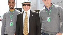 Jackie Stewart welcomes our competition winners Avieon and Chris to Silverstone.