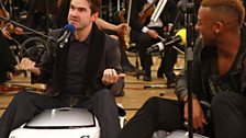 Sadly Jimmy Carr is having issues with his horn (the steering wheel came off)