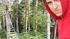 The view across the rope bridge