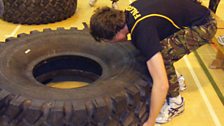 Greg's next challenge: Lift a tyre!