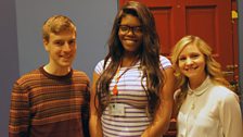 Tom Wells with Ellie Crooks and Katie Angelou in his first radio play