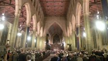 A packed church for the service