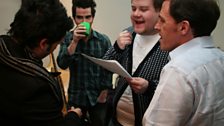 James and Rob rehearse with Adam