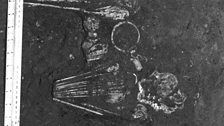 Some objects from the Hoxne treasure still in situ, 1992