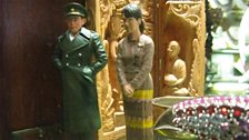 Models of General Aung San and his daughter, Aung San Suu Kyi Strand Hotel gift shop, Rangoon