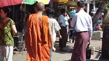 Monk on the streets of Rangoon