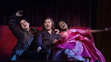 Juan Diego Flórez as Count Ory, Karine Deshayes as Isolier and Pretty Yende as Countess Adèle in Rossini's "Le Comte Ory."