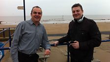 Melvyn Prior and Scott Dalton on Mablethorpe seafront, ready to go on air