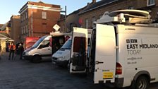 Television trucks line up