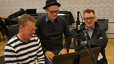 Suggs, Mike Barson and Chas Smith during the studio recording